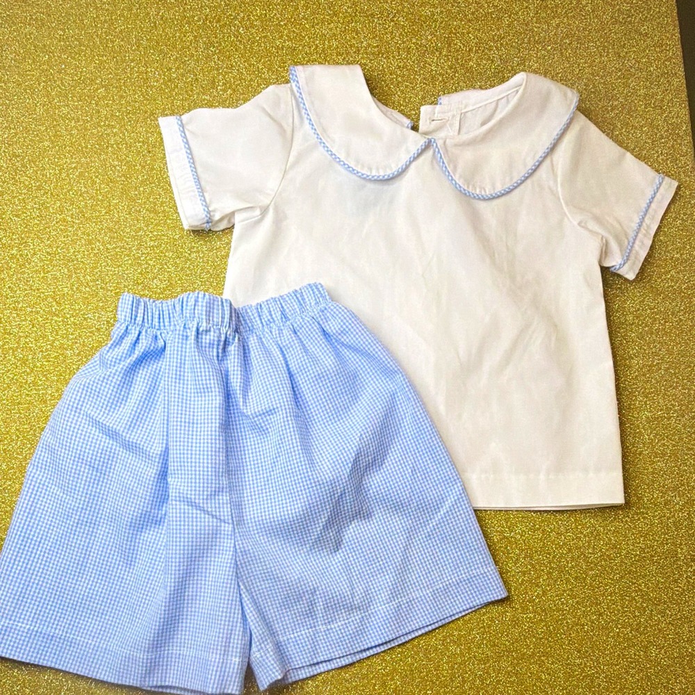 Honestly Boys 2T 2pc Shorts Set White Shirt Blue Gingham Shorts Button